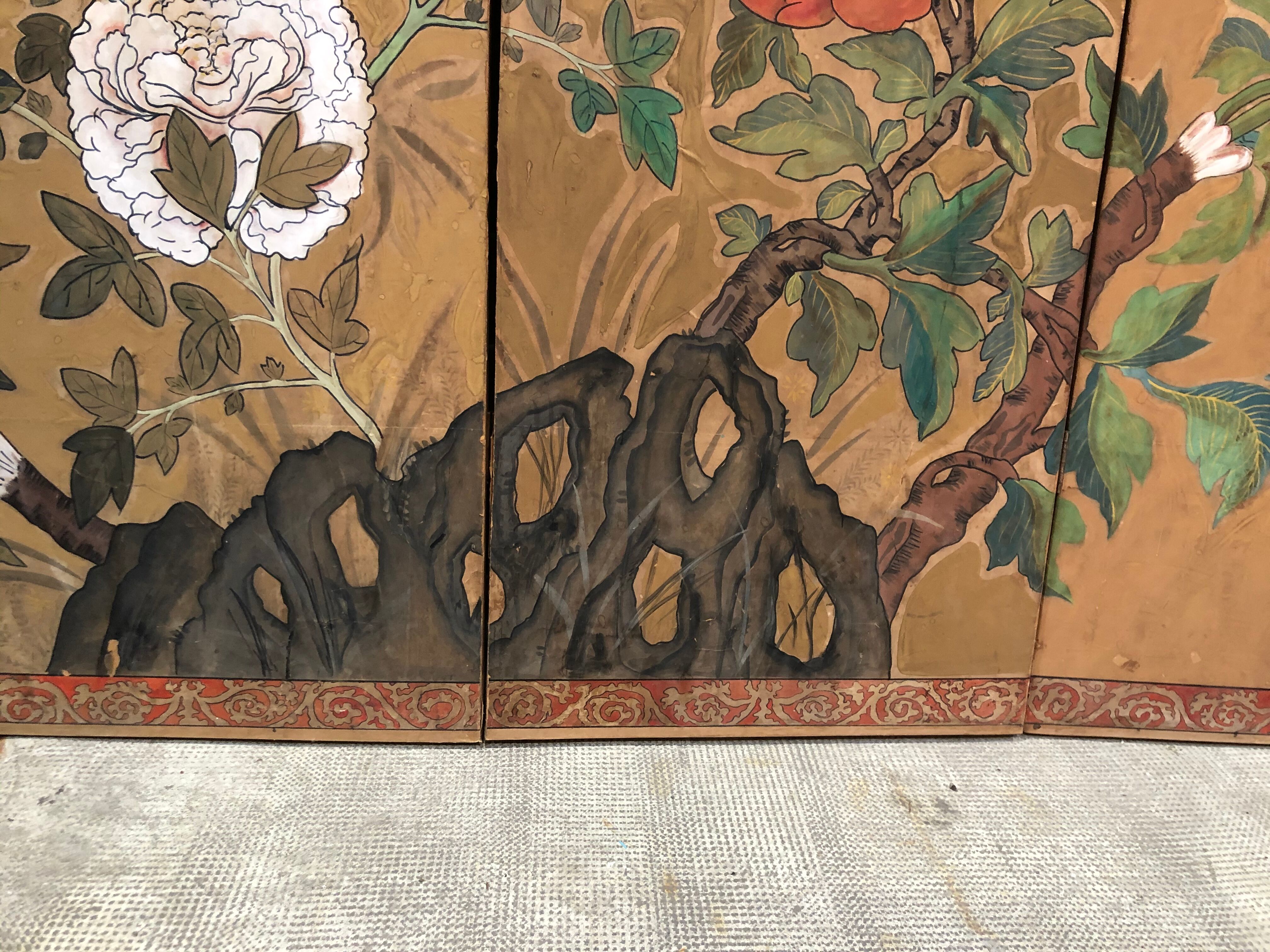 Screen 4 works in bois with peinture on papier style art de co