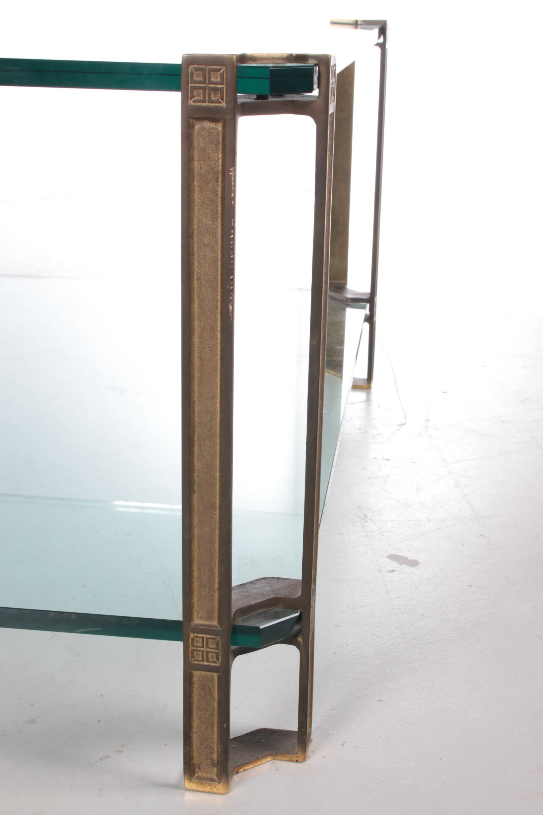 Peter Ghyczy T24D coffee table with brass legs and glass top