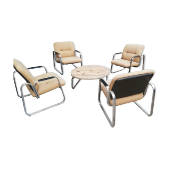 Set 4 armchairs and coffee table