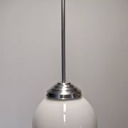 XL Art Deco white opaline ball pendant light, France circa 1920