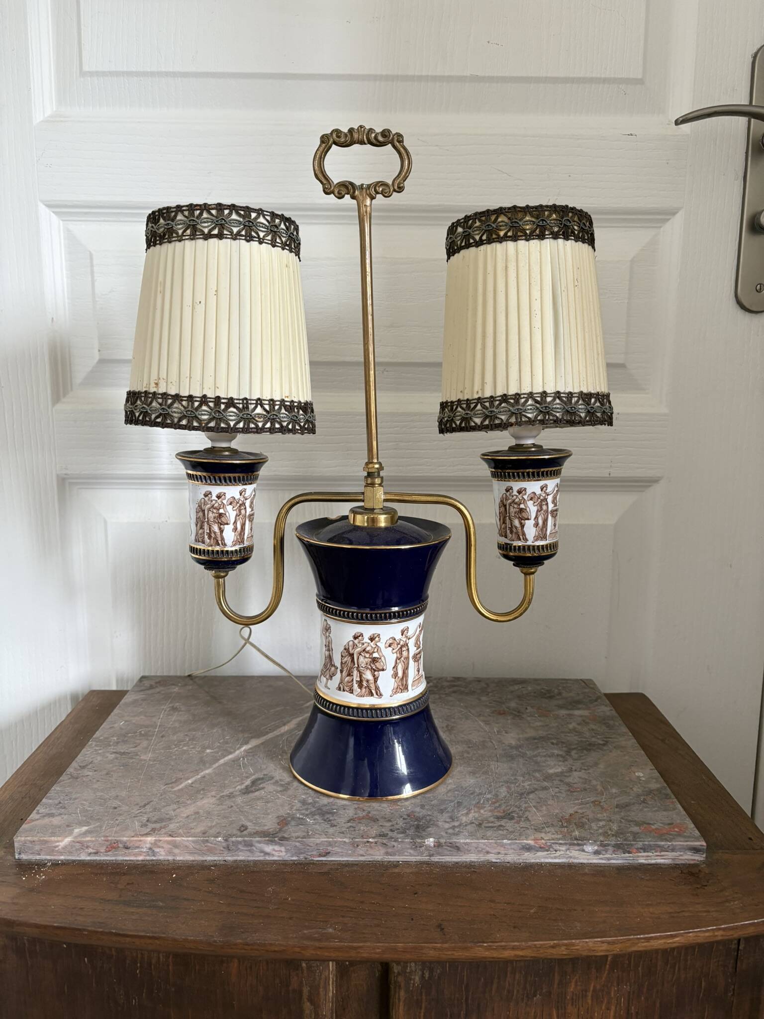 Antique Florentine Table Lamp Italian Blue Porcelain Ceramic