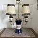 Antique Florentine Table Lamp Italian Blue Porcelain Ceramic