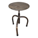 Old workshop stool in teak + wrought iron