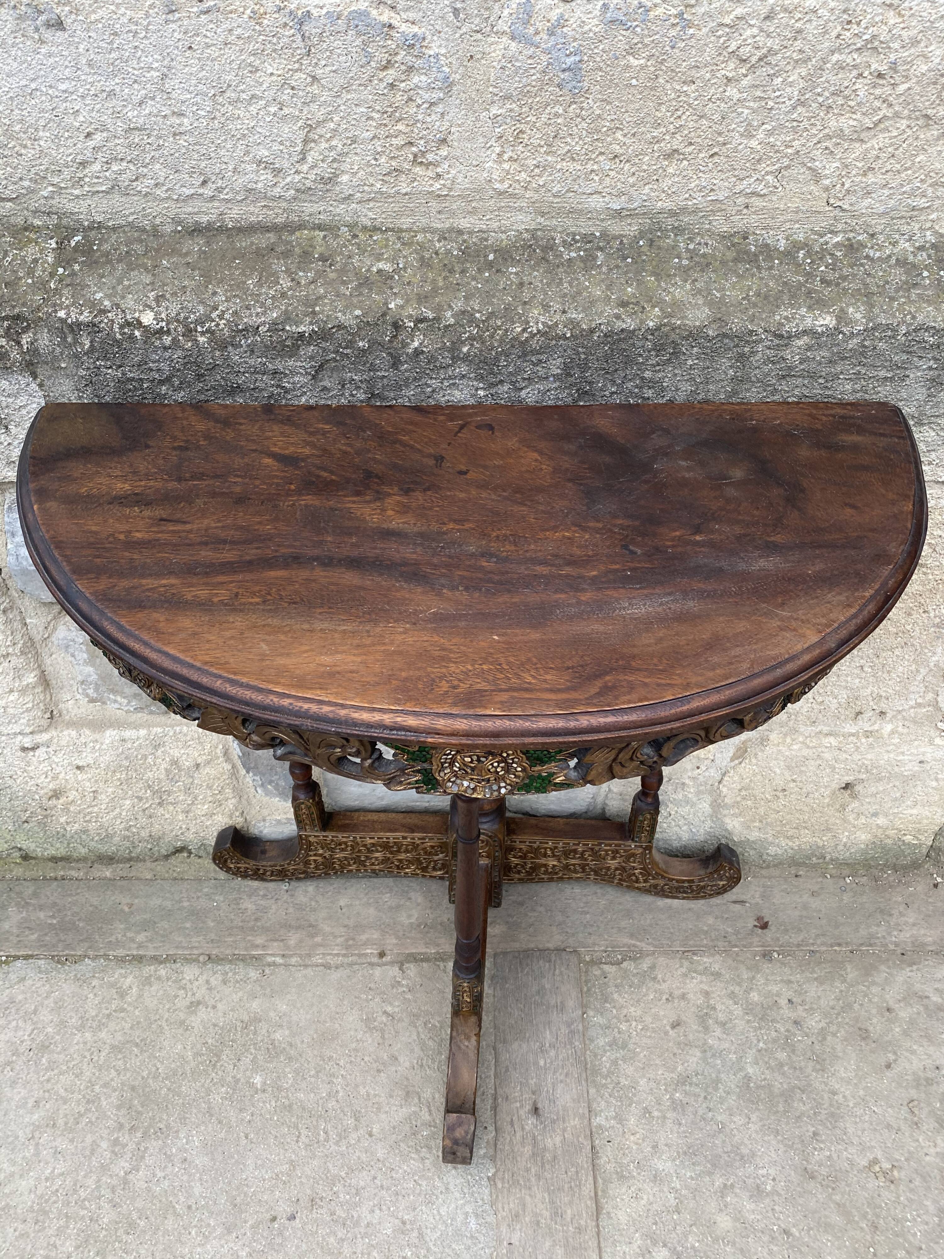 Console half moon carved wood 1970