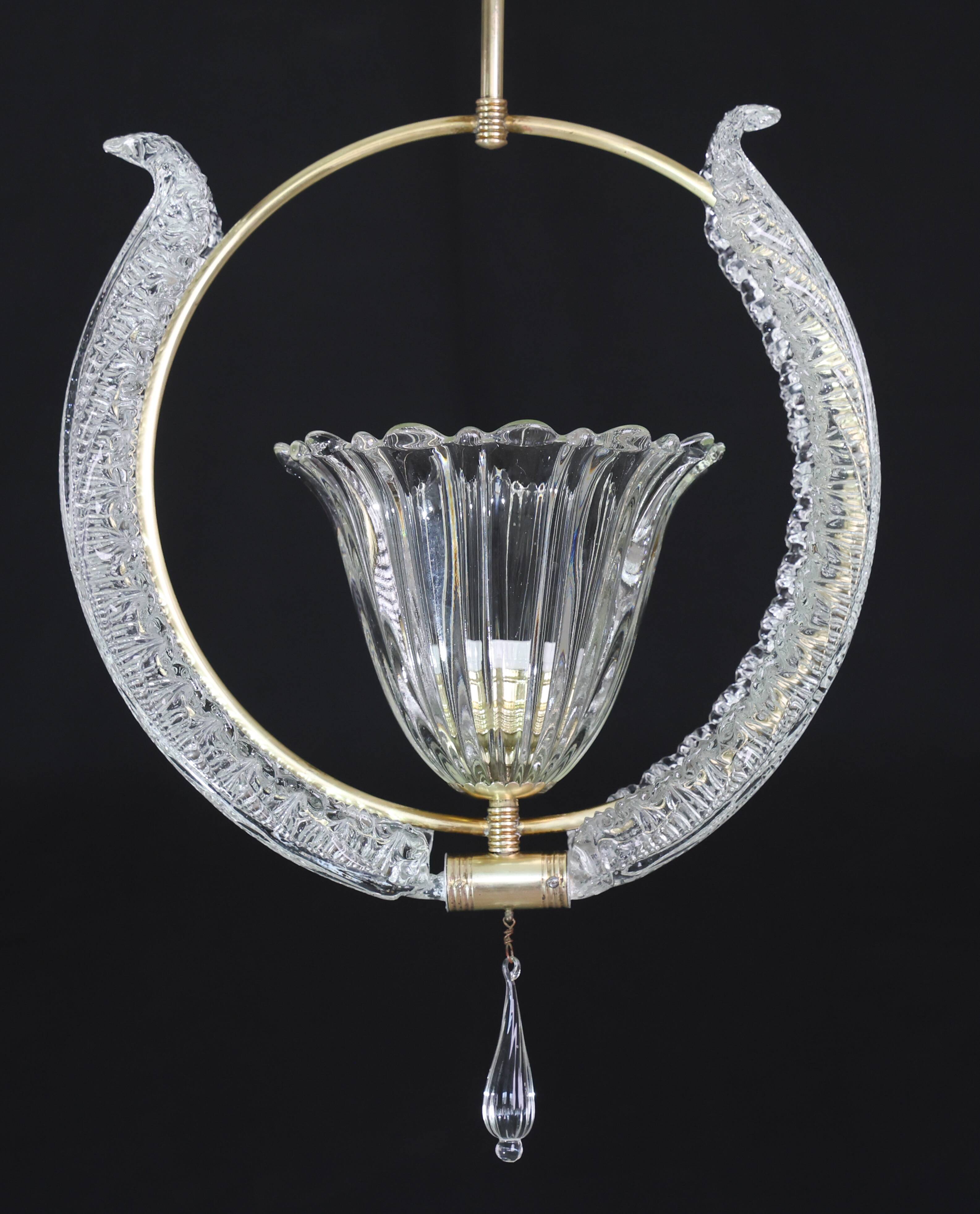 Amazing Murano Glass Art Deco Pendant Chandelier by Ercole Barovier, 1940s
