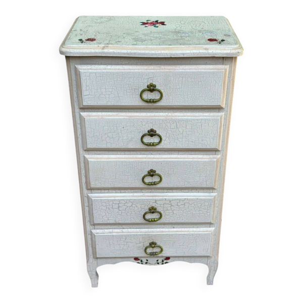 Commode Louis XV chiffonnier shabby chic relooké 1950