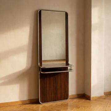 Console murale en chrome et palissandre avec miroir, années 1970, italienne.