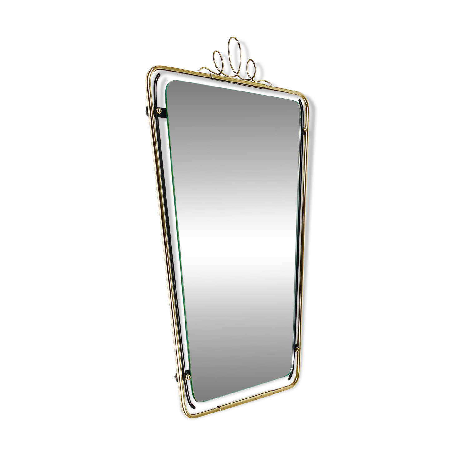 Wall mirror in brass wire with modernist loops from the mid-century, Italy, 1950s.