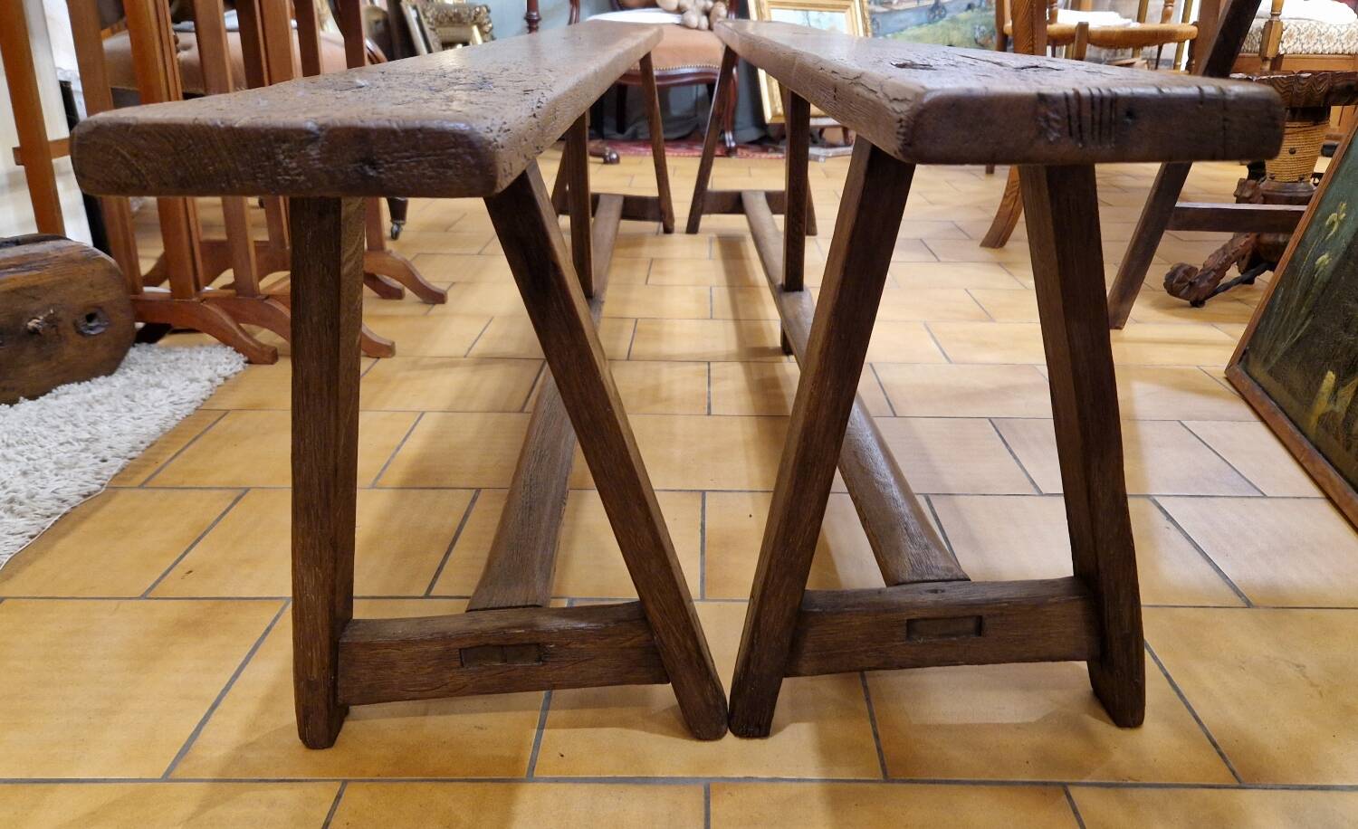 Pair of oak benches