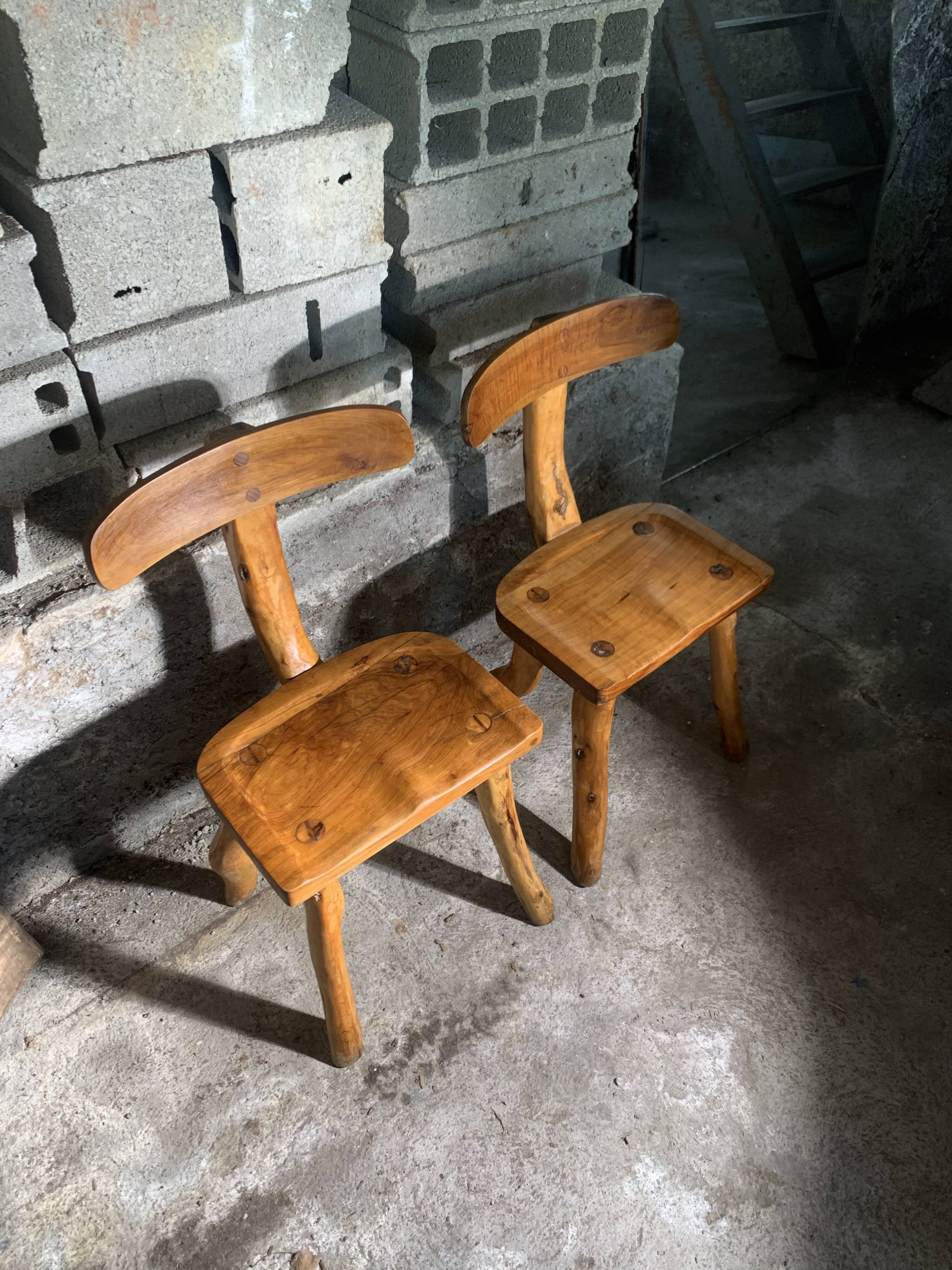 Pair of brutalist olive chairs