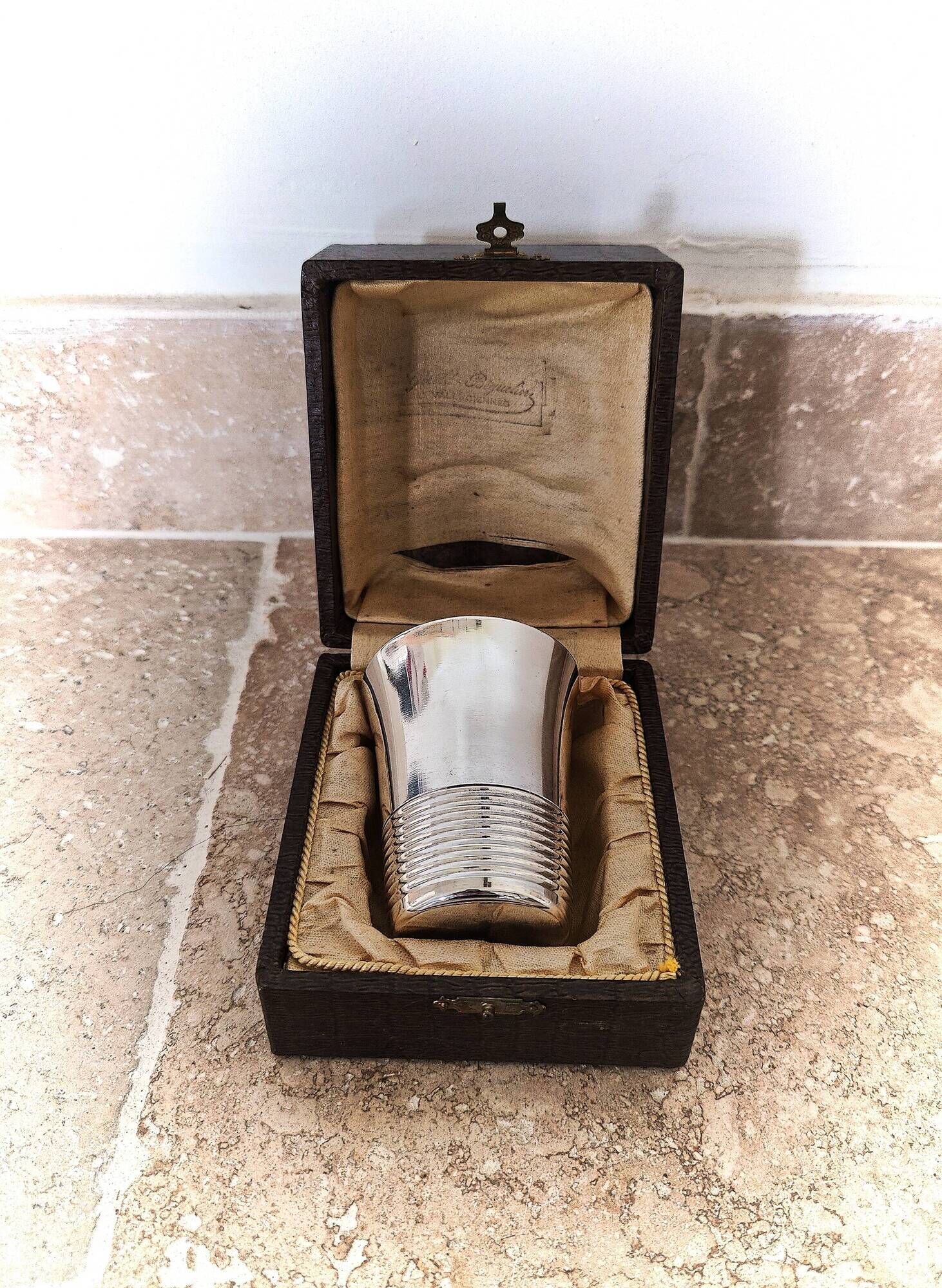 Antique timbale in silver-plated metal with case