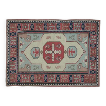 1970s Vintage Turkish Handmade Wool & Cotton Pink Area Rug 175x265