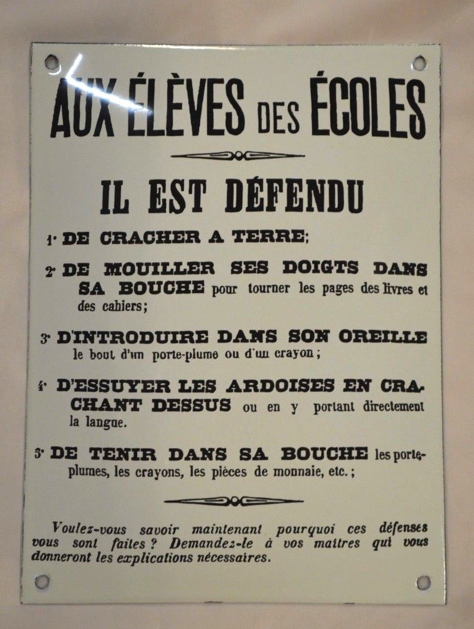 Enamelled plaque "to school students ....."