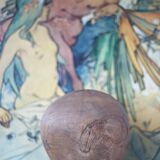 Old hat head, wooden cap, wooden milliner's head, old wood, collection, decoration