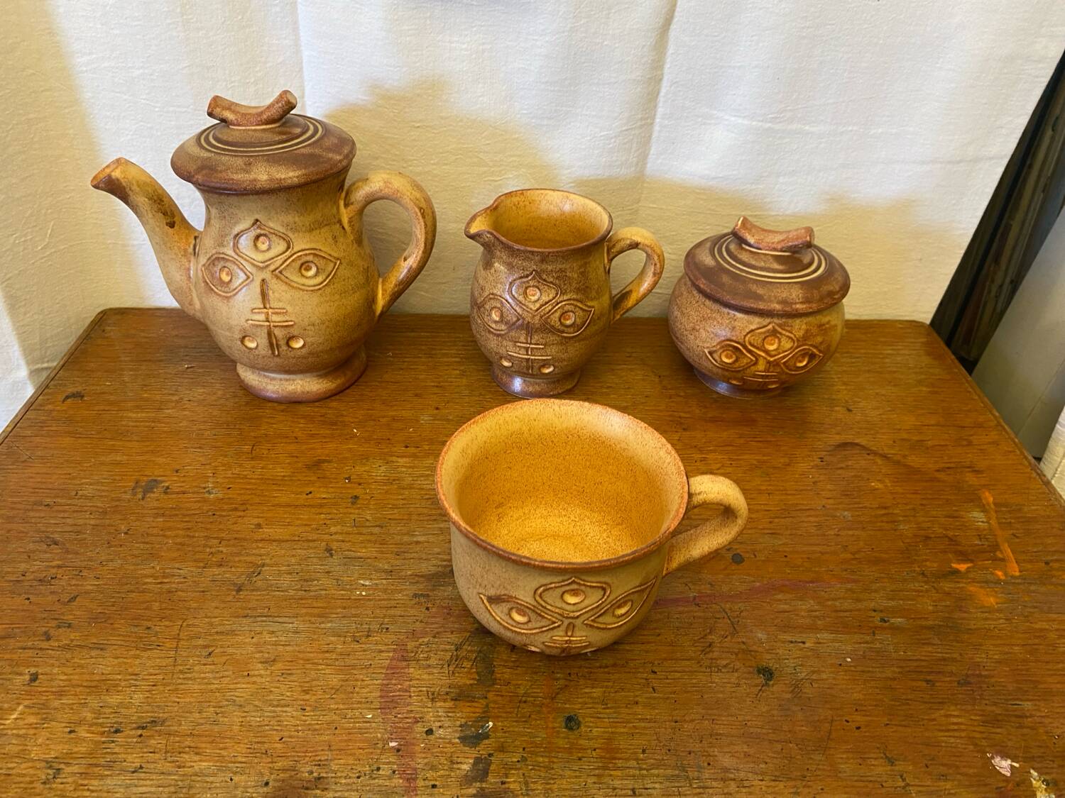 Antique tea coffee set vallauris vintage beige ceramic #c644