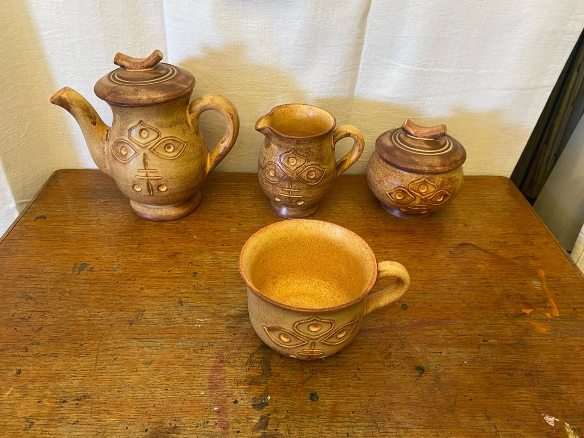 Antique tea coffee set vallauris vintage beige ceramic #c644