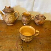 Antique tea coffee set vallauris vintage beige ceramic #c644