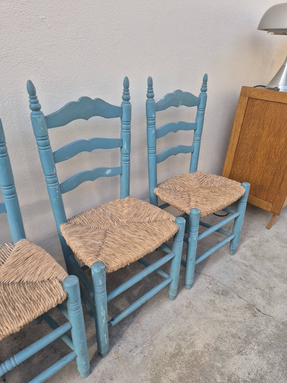 Set of 4 Provencal style straw chairs, old country house