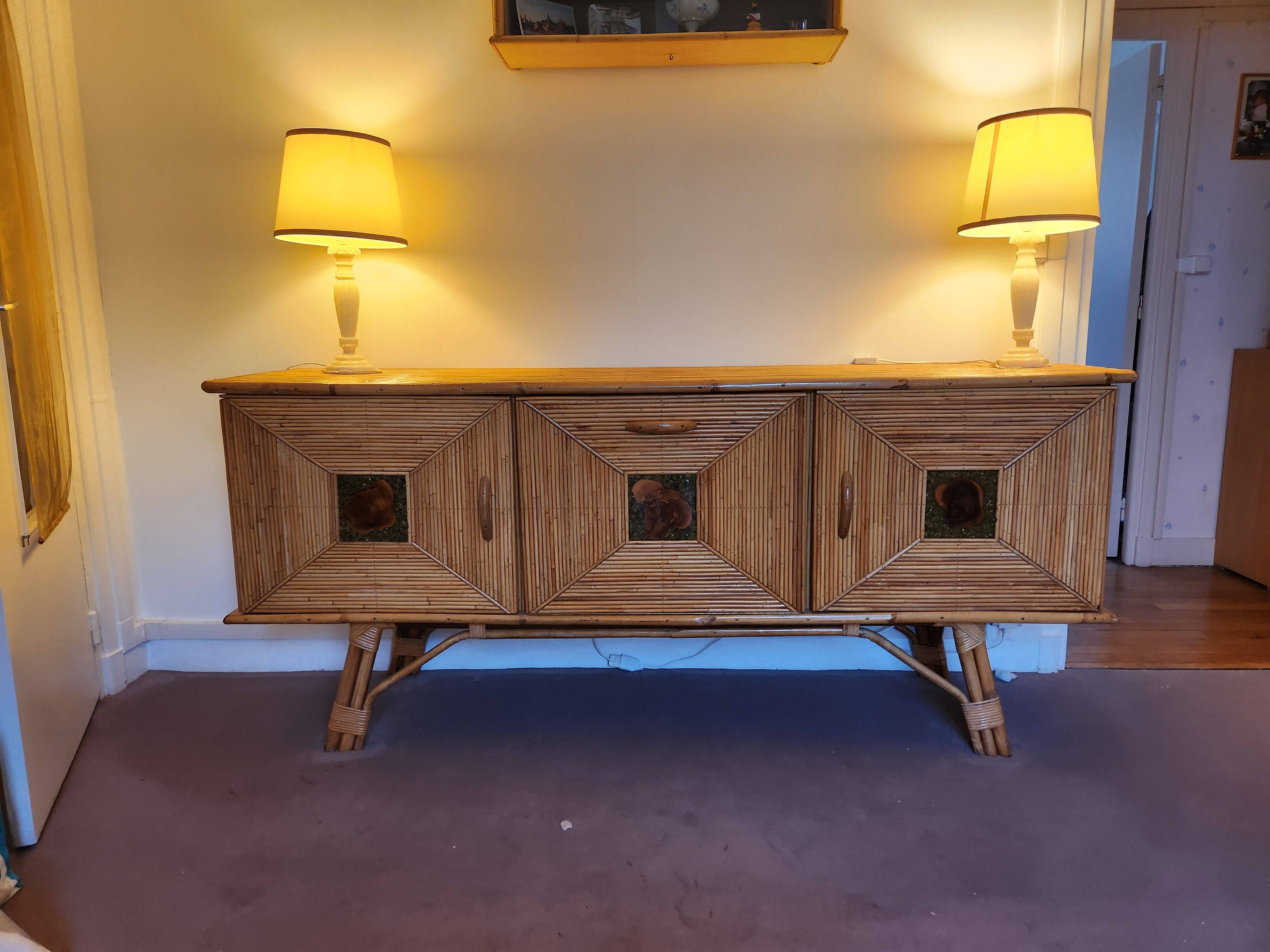 Sideboard in a row in rattan by Adrien Audoux and Frida Minet