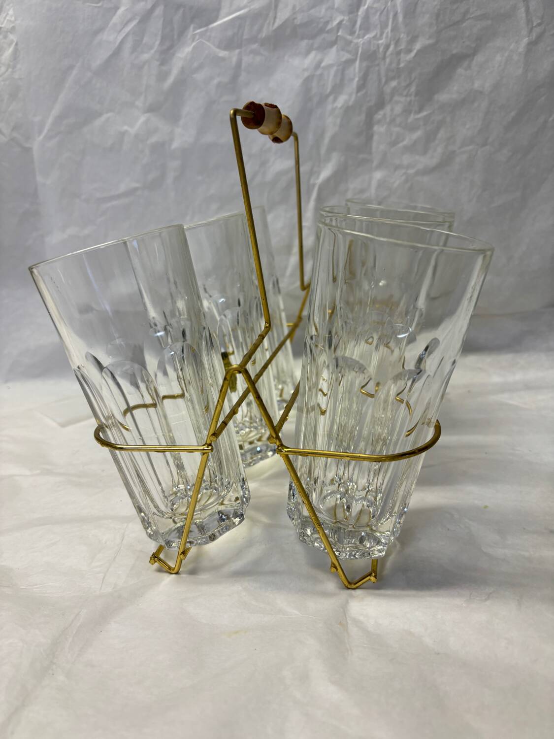 Set of 6 lemonade glasses with brass support