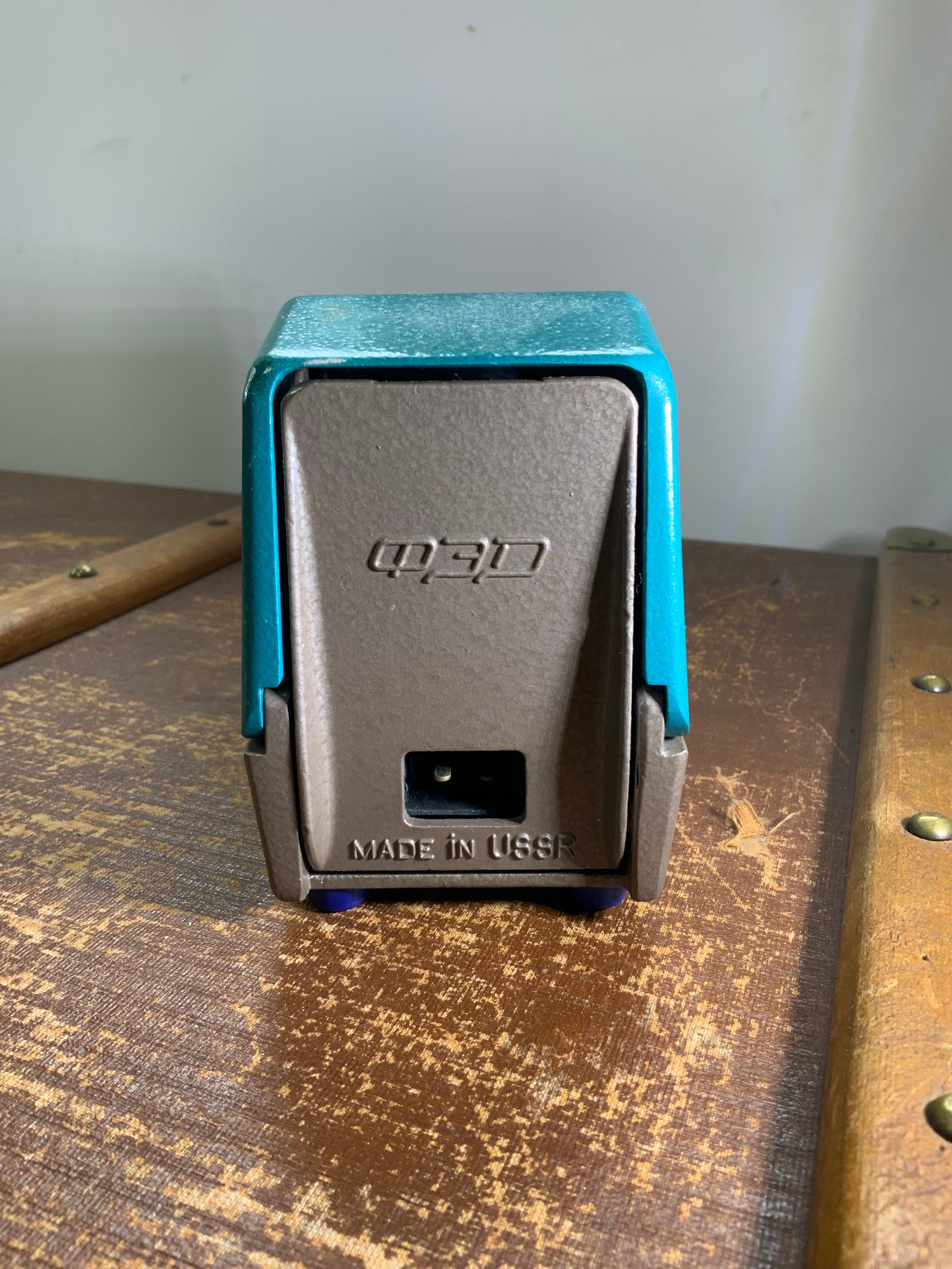 Vintage USSR slide projector in metal enamel blue and gray brand Optical study bulb
