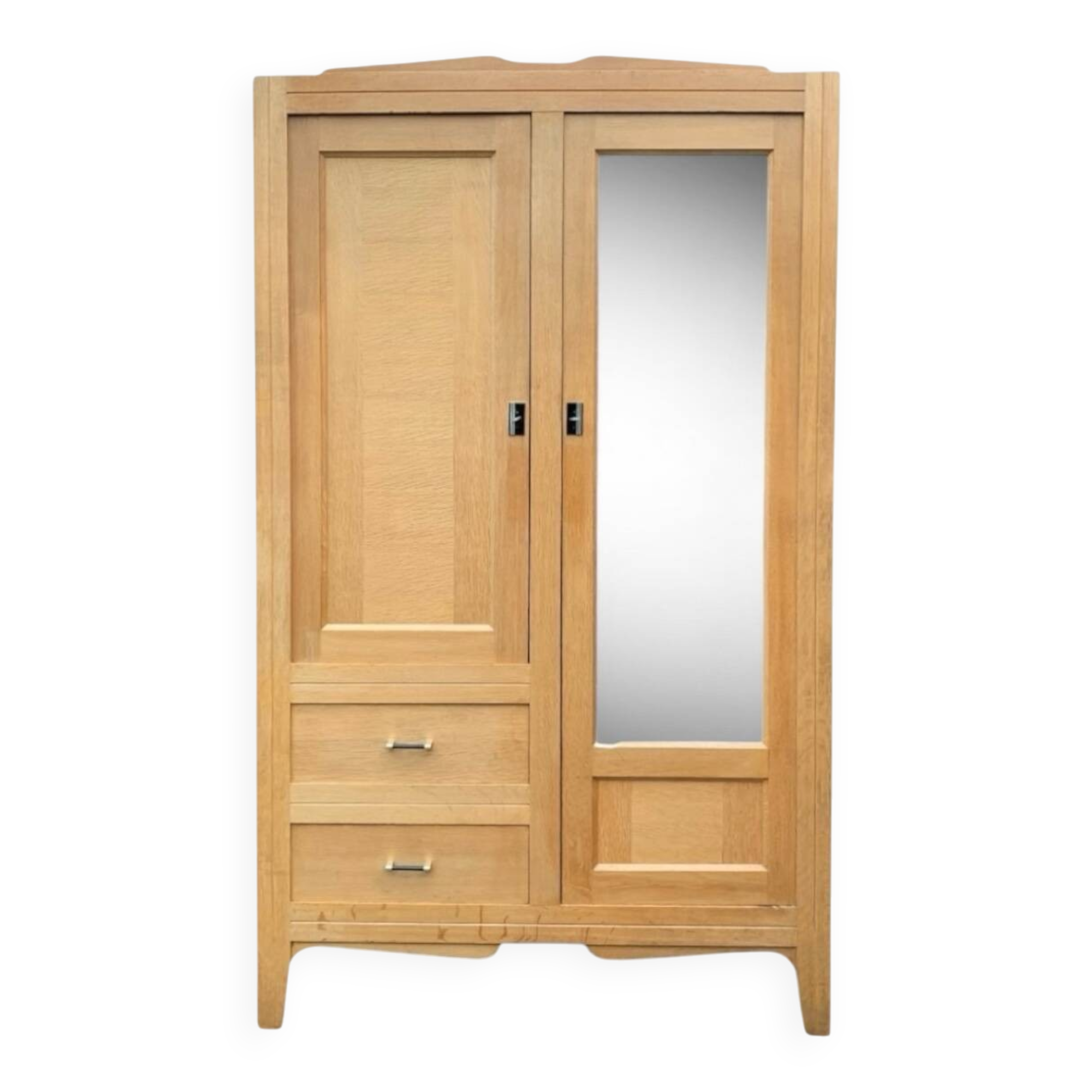 Vintage Parisian hotel wardrobe, blonde oak, 1950s.