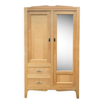 Vintage Parisian hotel wardrobe in light oak, circa 1950