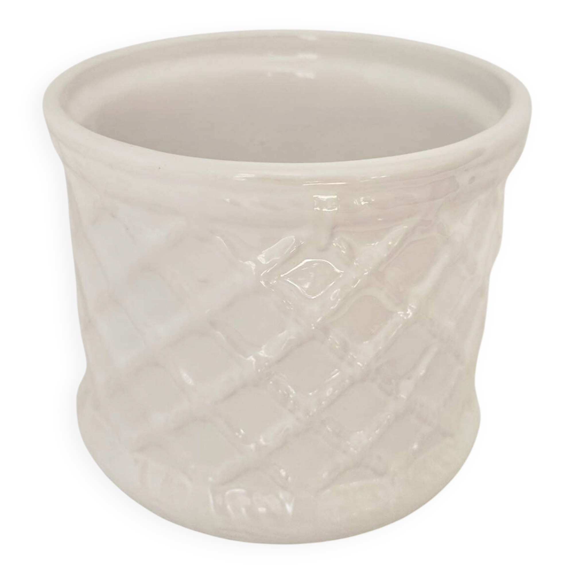 Glazed white earthenware cache-pot