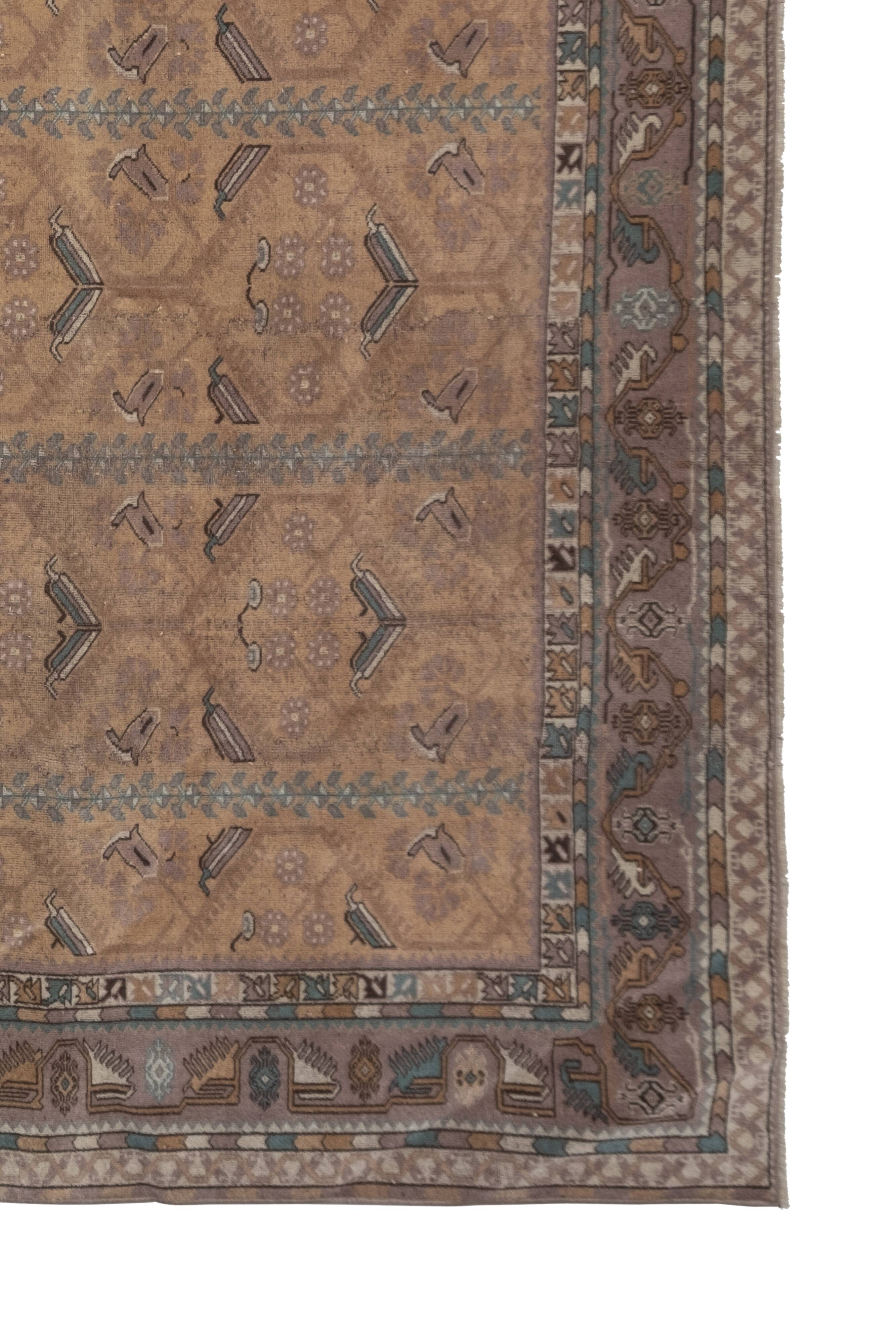 Vintage Turkish Oushak Rug with Floral Border