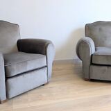 Pair of moustache club armchairs in elephant grey velvet.