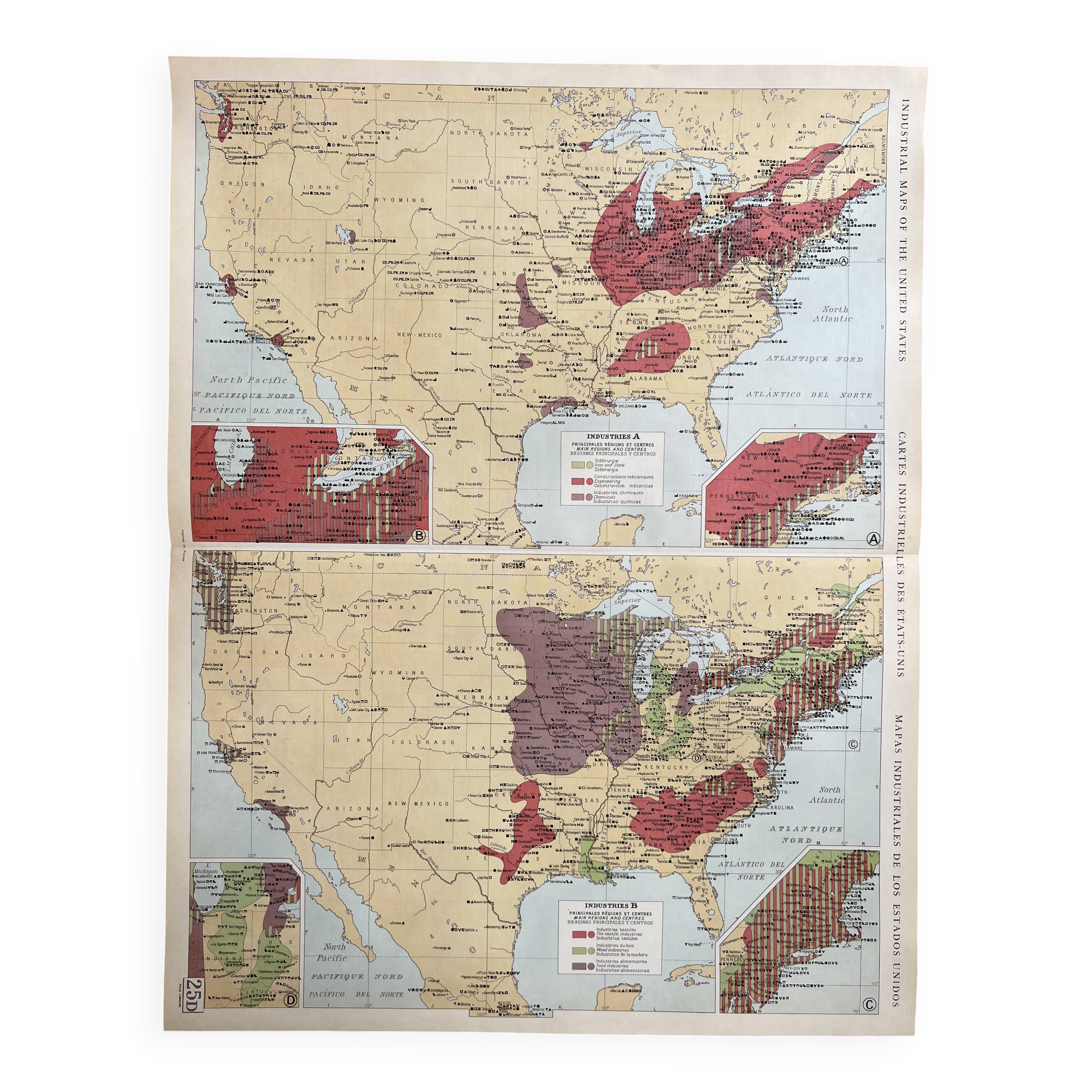 Old map Industries of the United States | Steel, Textiles, Chemicals