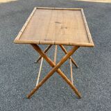 Table ancienne pliable en bois effet bambou desserte vintage