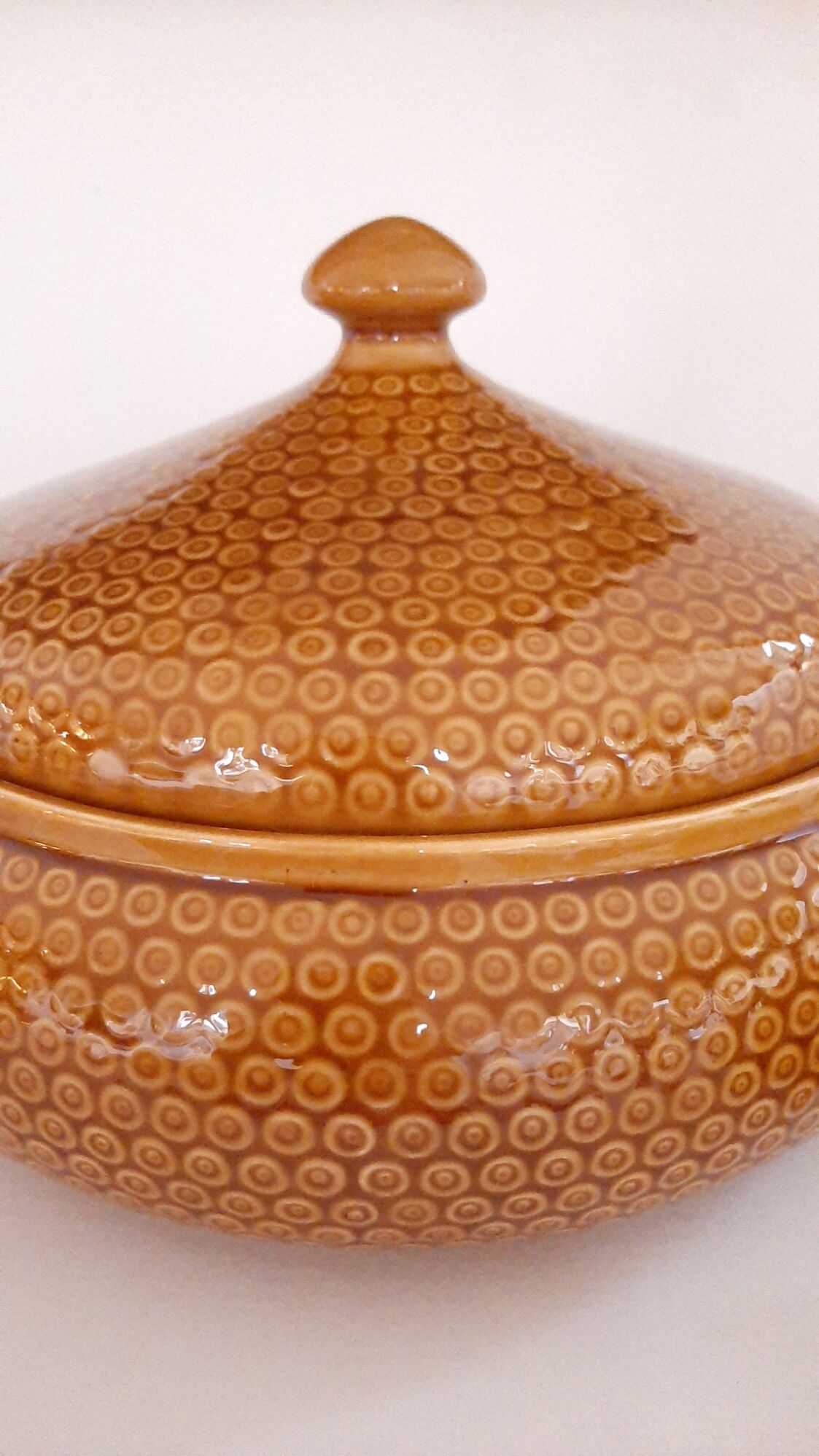 Soupière légumier vintage faïencerie Gien ambre