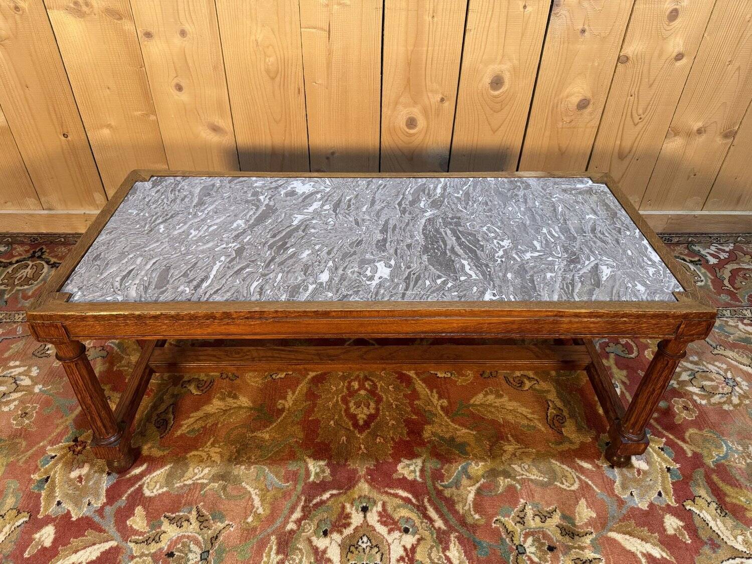 Louis XIII style solid oak coffee table with cross-shaped legs