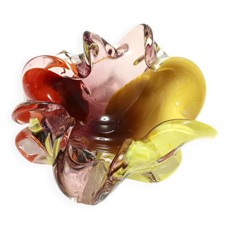 Grand cendrier/vide-poche en verre de Murano polychrome, attribué à Toso, Italie