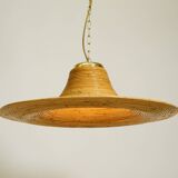 Beautiful, large Italian 1970s bright bamboo wood ceiling pendant lamp