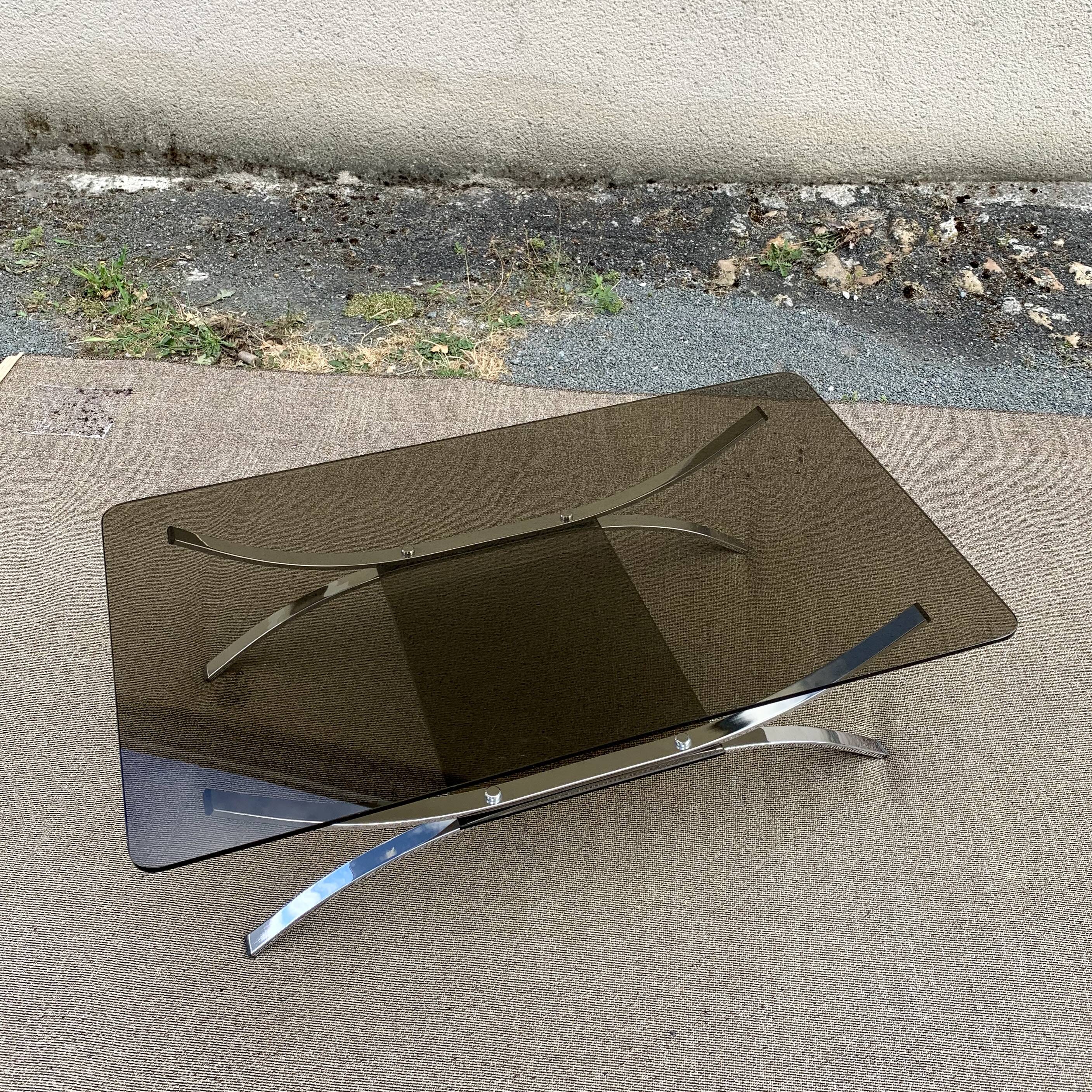 Double smoked glass and chrome coffee table 1980