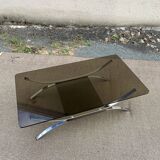 Table basse double verre fumé et chrome 1980