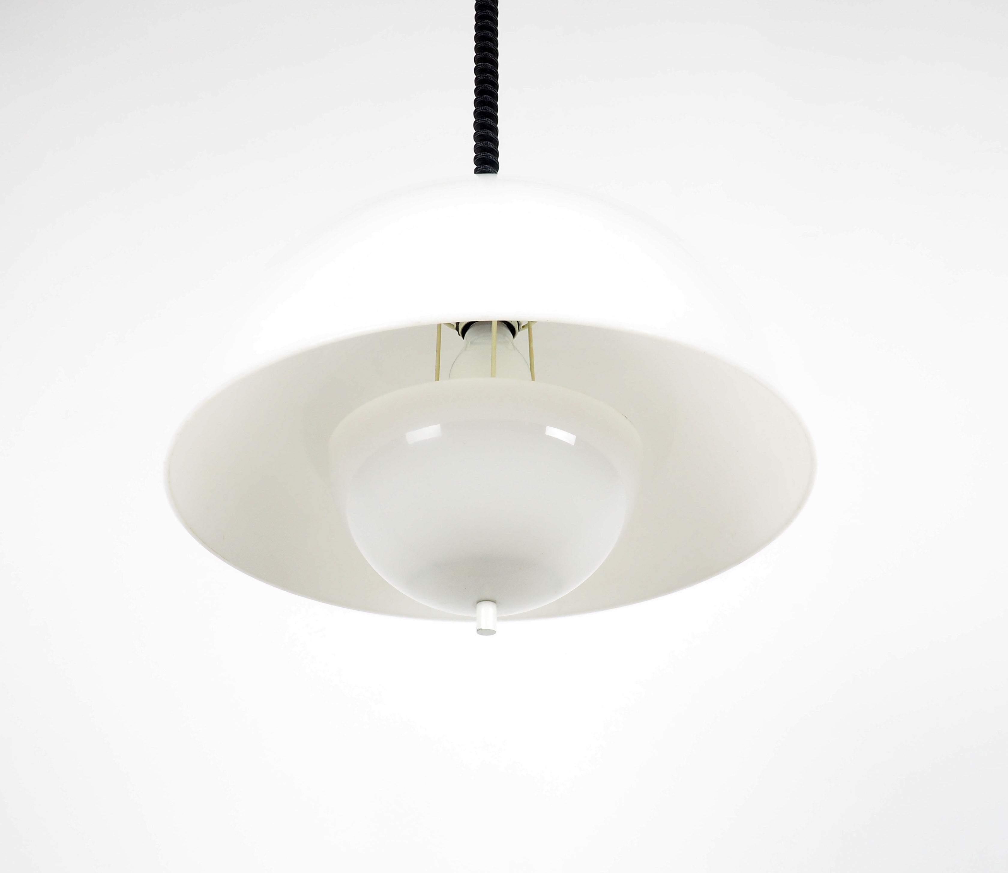 Space Age vintage white bol hanging lamp, 1970's