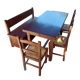 Solid oak farmhouse table + storage bench + 3 chairs + 1 stool