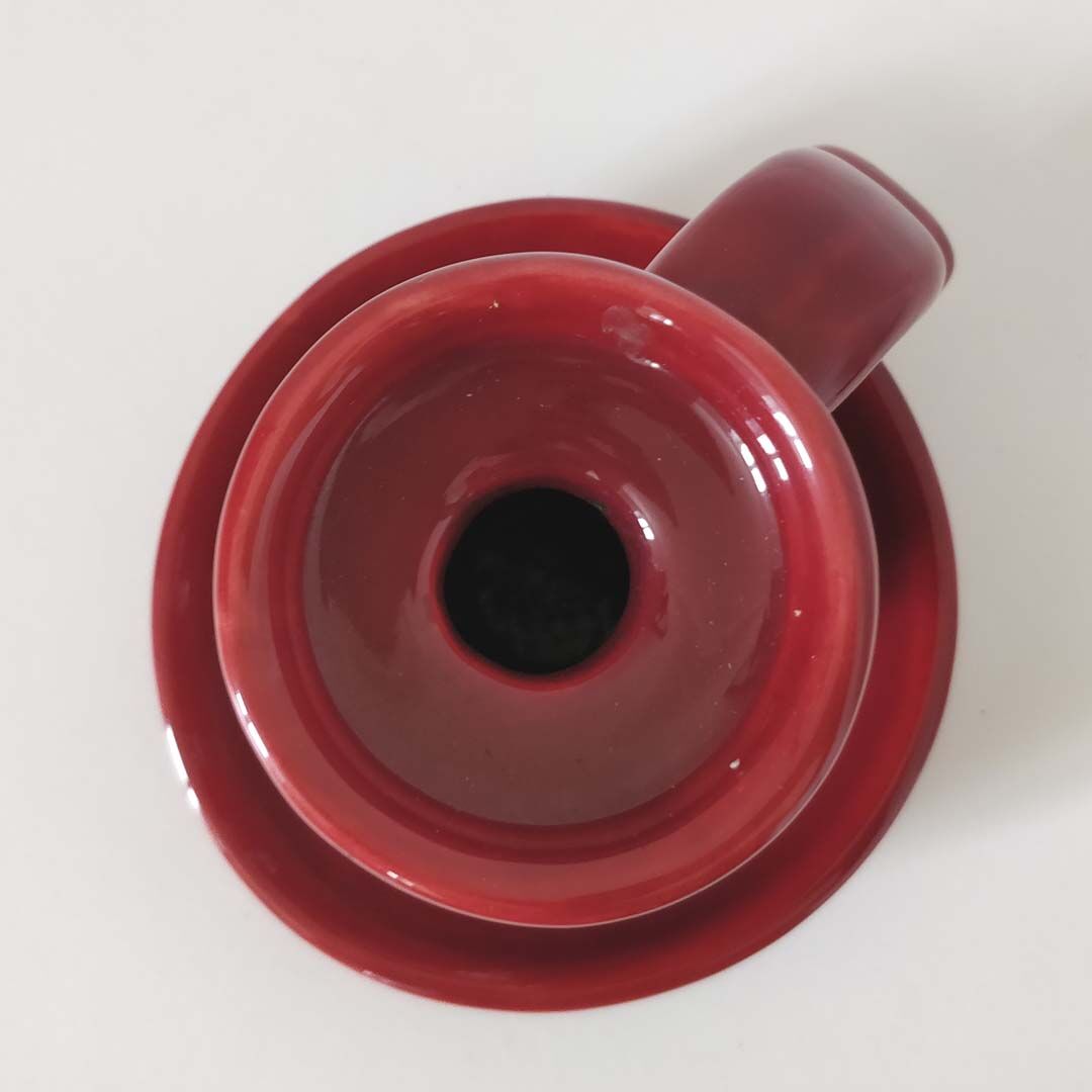 Red Art Deco ceramic candle holder