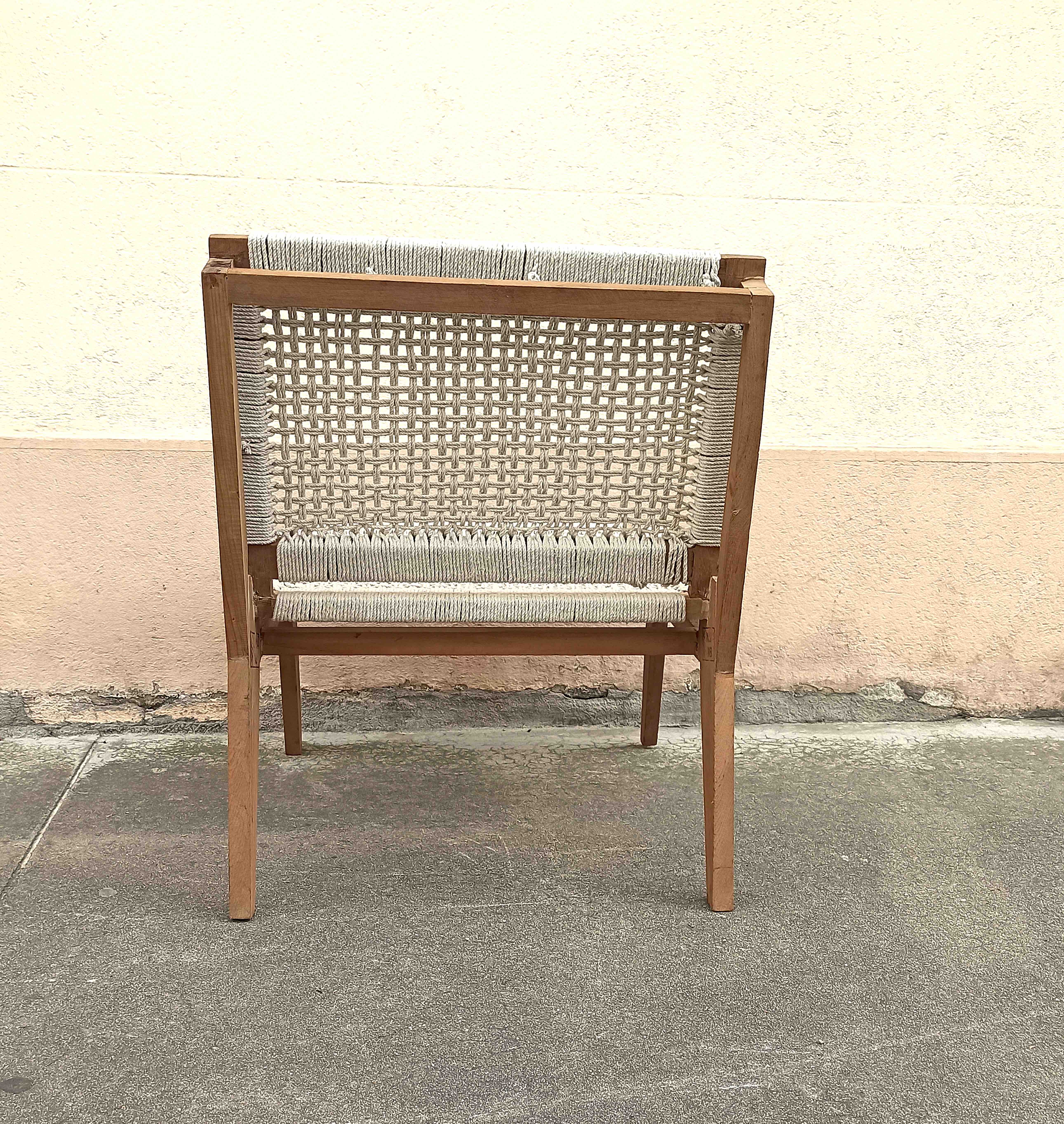 Chauffeuse années 50 teck massif et corde coton