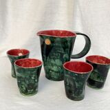 Art pottery of Val-de-Vie M.Clément pitcher with four cups dimension: height -20cm- l