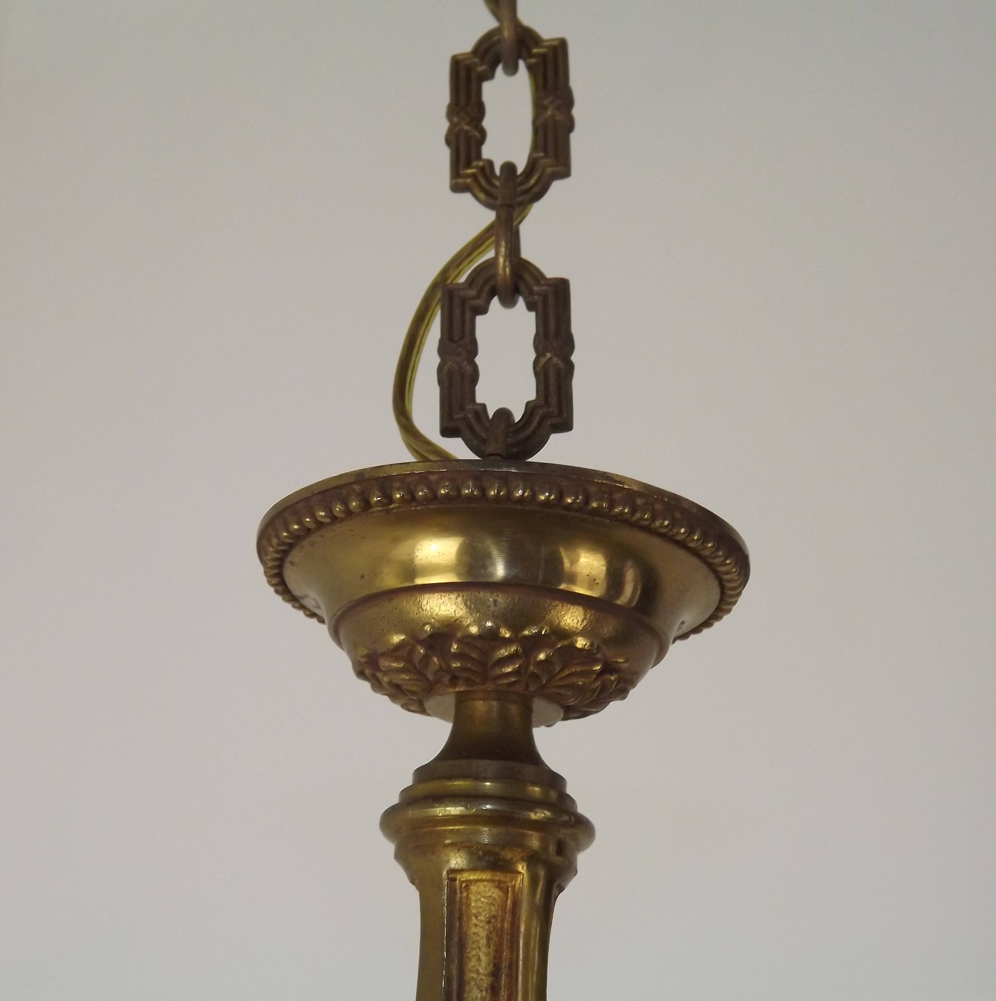 Art Nouveau bronze chandelier with 3 lights, France