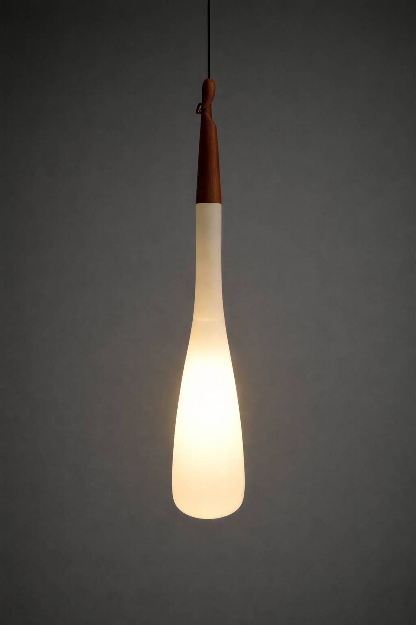 Scandinavian opaline and teak suspension by Uno and Östen Kristiansson for the