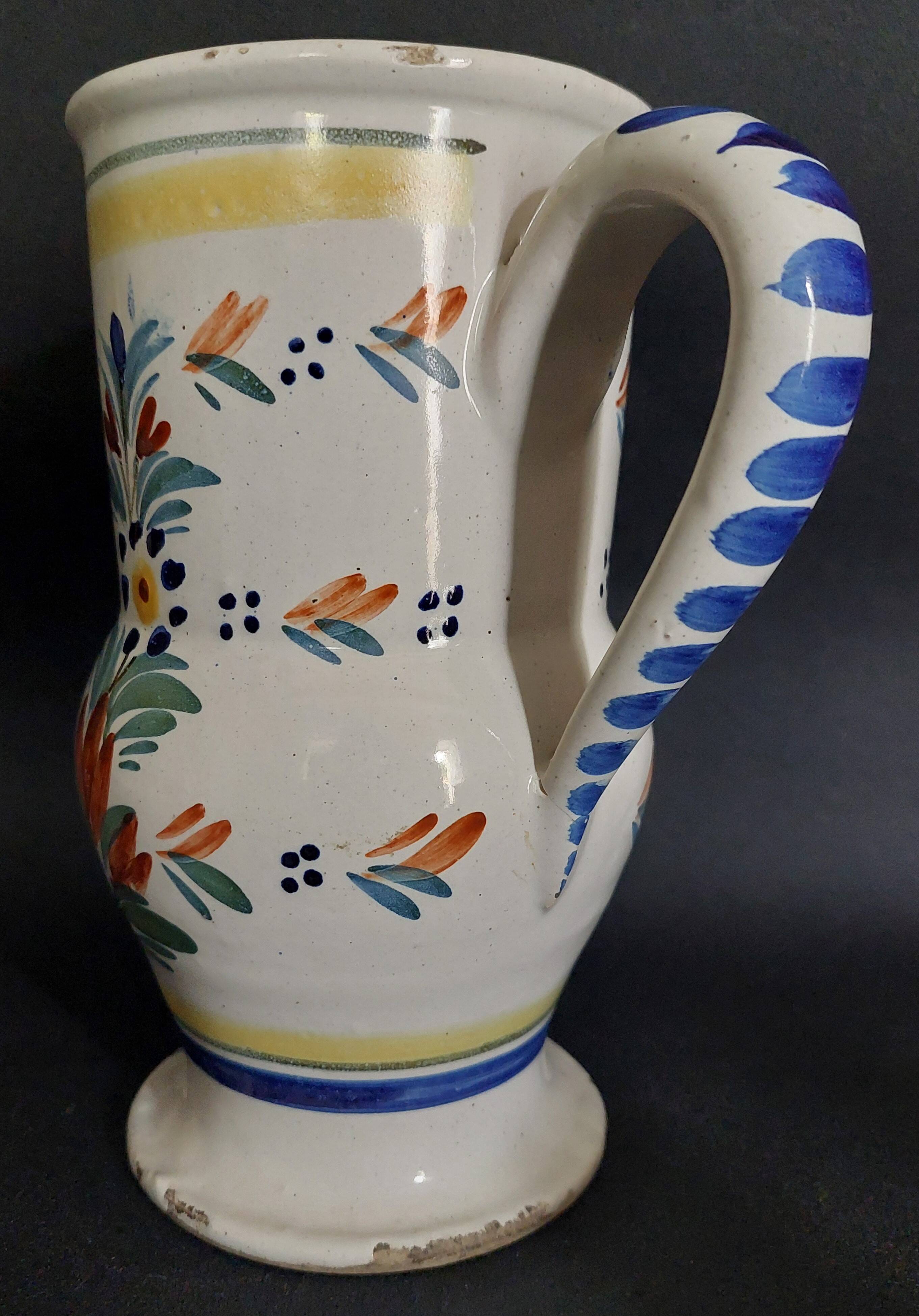 HB Quimper earthenware pitcher, late 19th century character