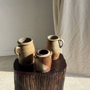 Pot ovale en grès mat beige, 1 anse