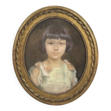 Pastel de jeune fille à la robe rose daté 1921