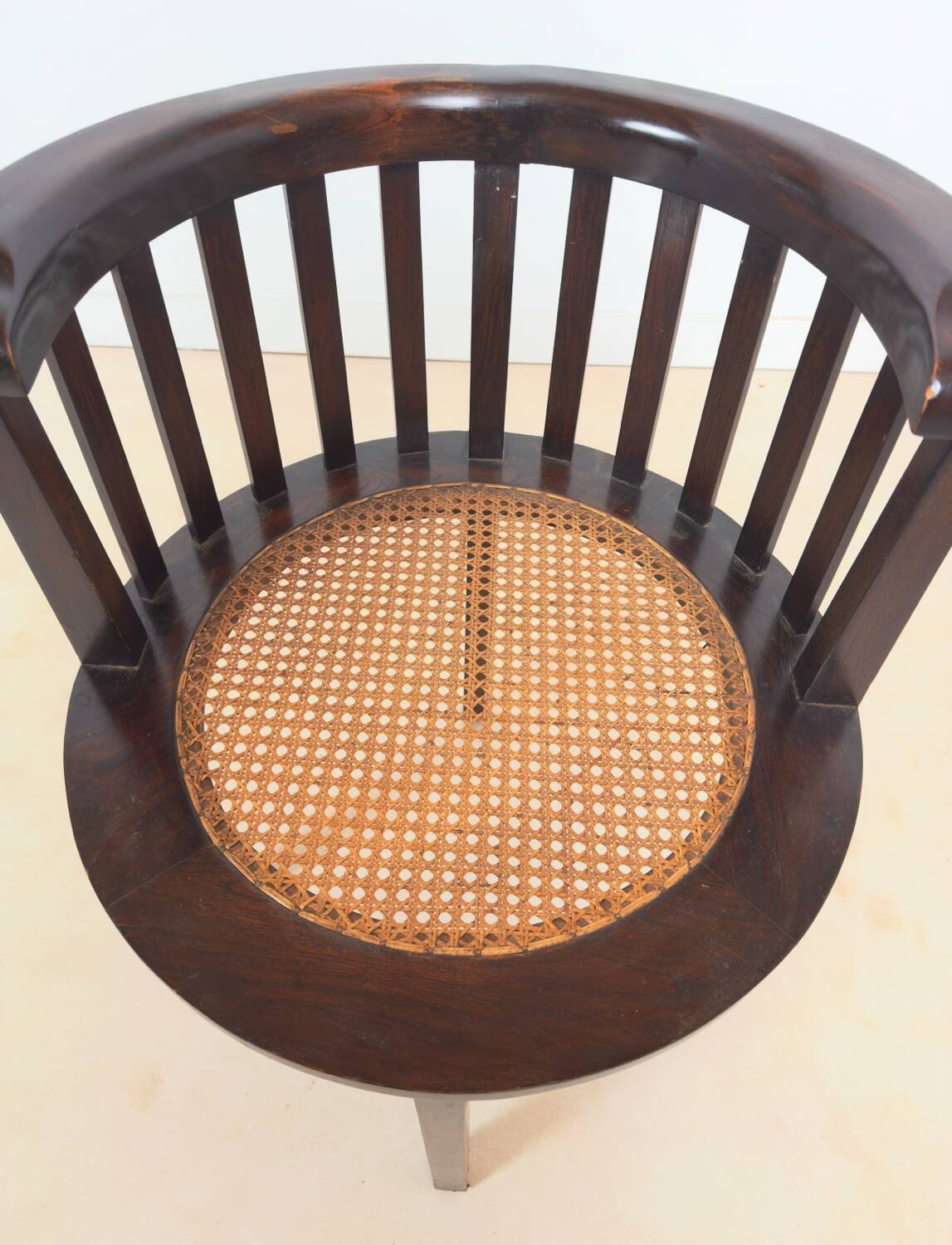Set of 2 colonial armchairs in wood and cane.
