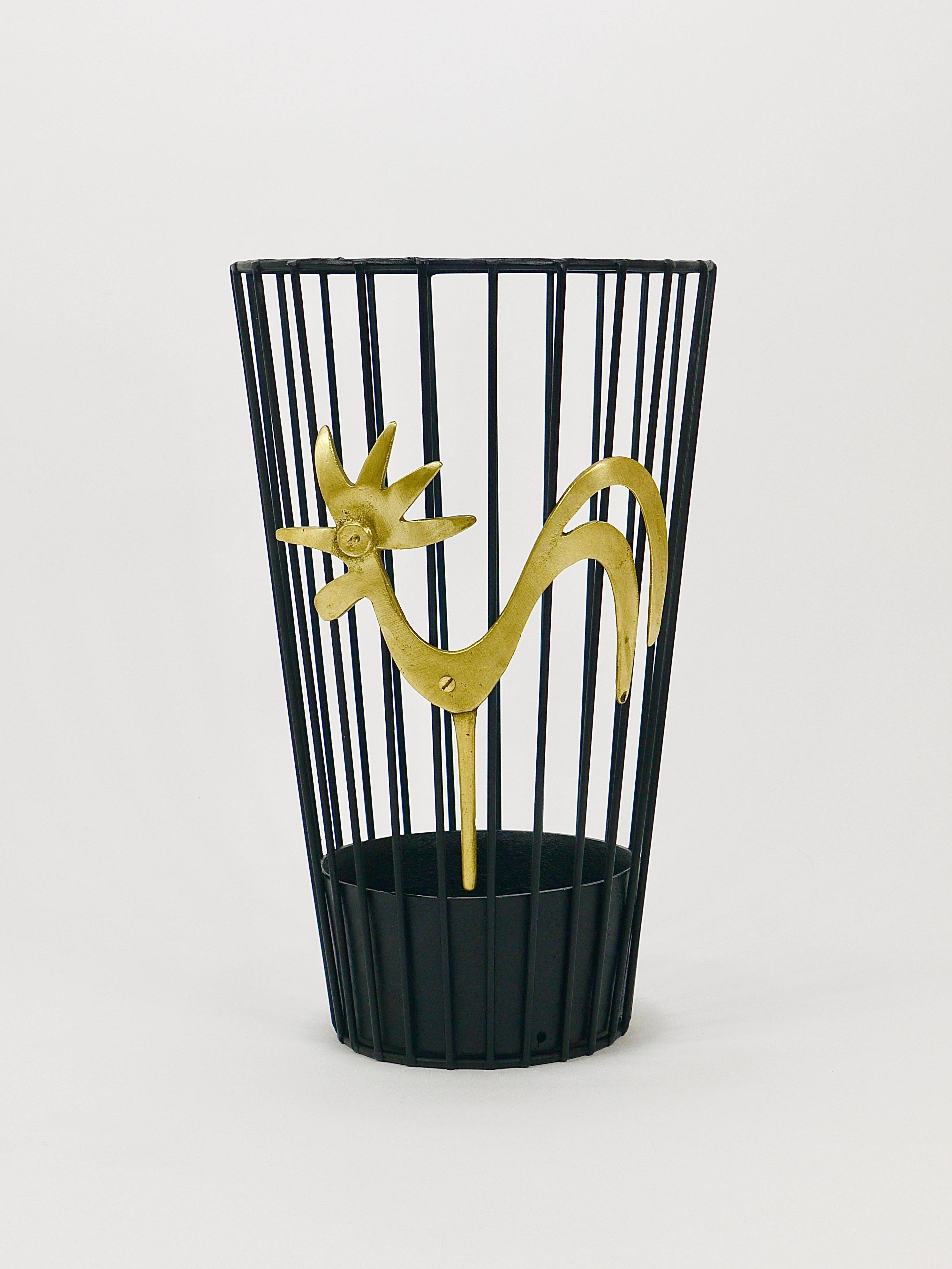 Brass Umbrella Stand Coq by Walter Bosse Mid-Century for Herta Baller, 1950s